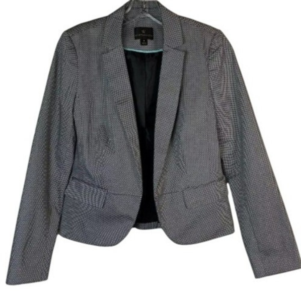 Worthington Blazer Women 4 Navy Geometric Print Office Professional Career Coat